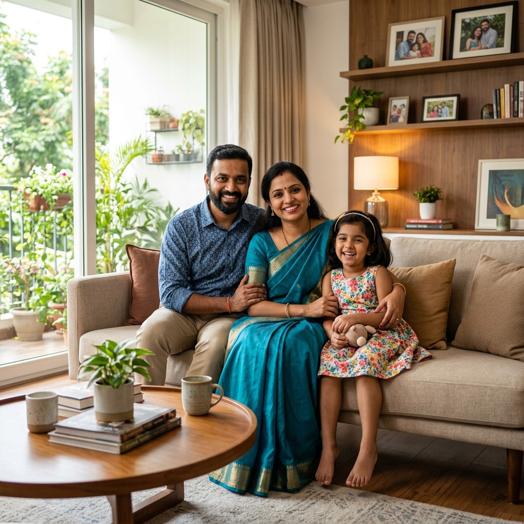 Happy Indian family celebrating loan approval
